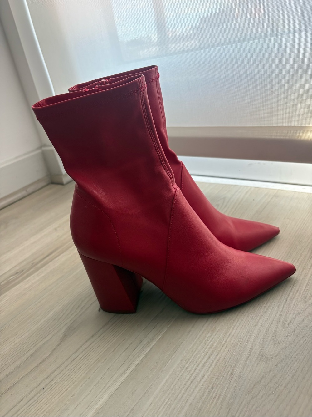Steve Madden Red Pointed Toe Block Heel Ankle Booties